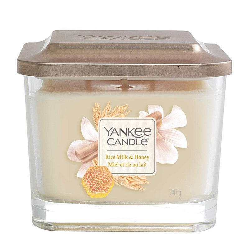 Yankee Candle vidutinė kvadratinė žvakė su trimis dagtimis Rice Milk & Honey 347g