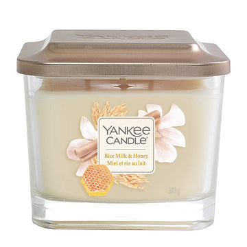 Yankee Candle vidutinė kvadratinė žvakė su trimis dagtimis Rice Milk & Honey 347g