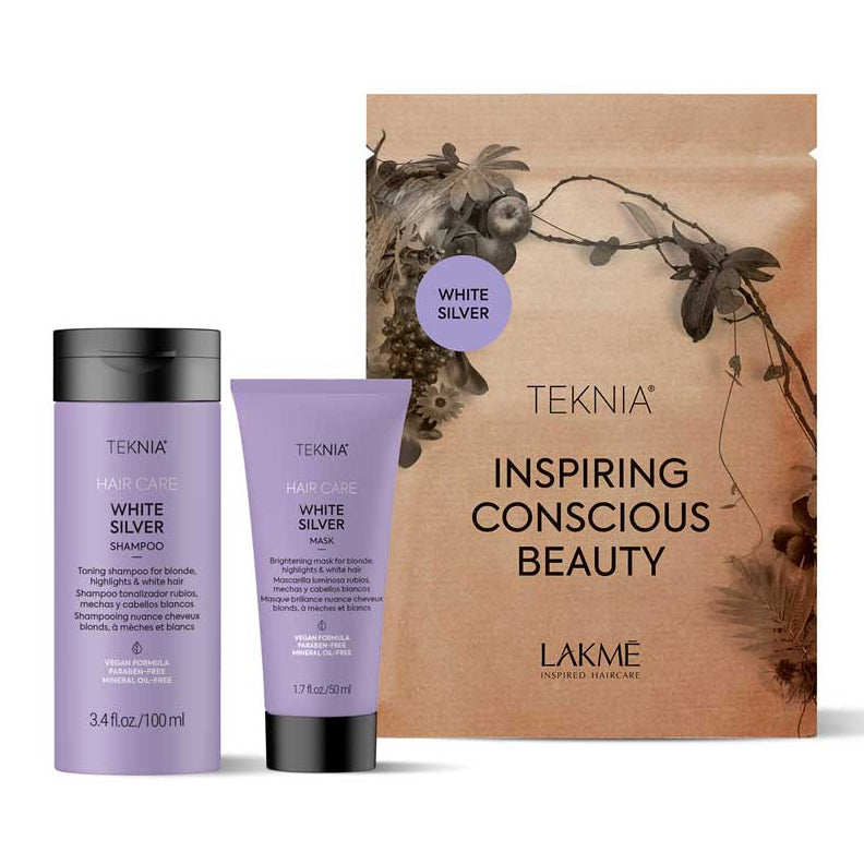Lakme Teknia White Silver plaukų priežiūros rinkinys: šampūnas 100ml + kaukė 50ml