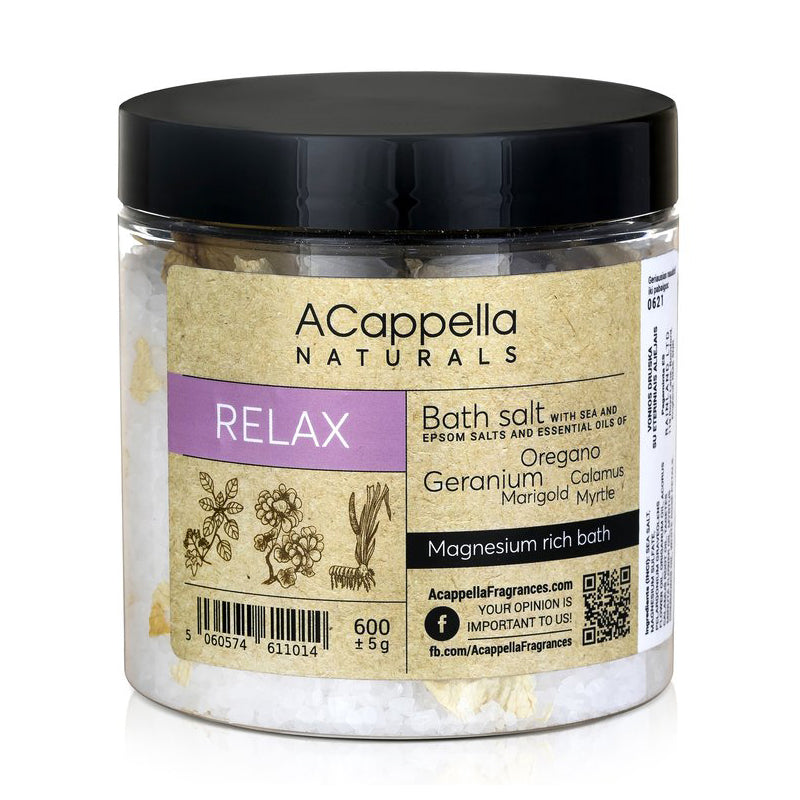 ACappella Naturals vonios druska atpalaiduojanti RELAX 600 g