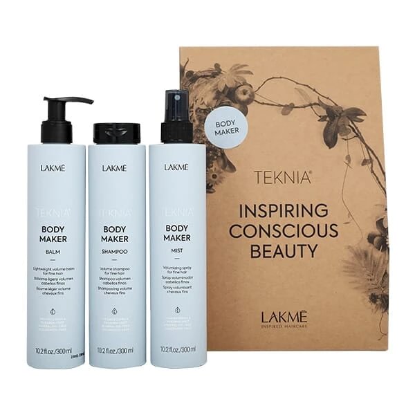 Lakme Tkn plaukų priežiūros rinkinys: šampūnas 300 ml + balzamas 300 ml + dulksna 300 ml