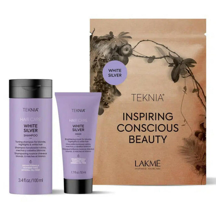 Lakme Teknia White Silver plaukų priežiūros rinkinys: šampūnas 100ml + kaukė 50ml