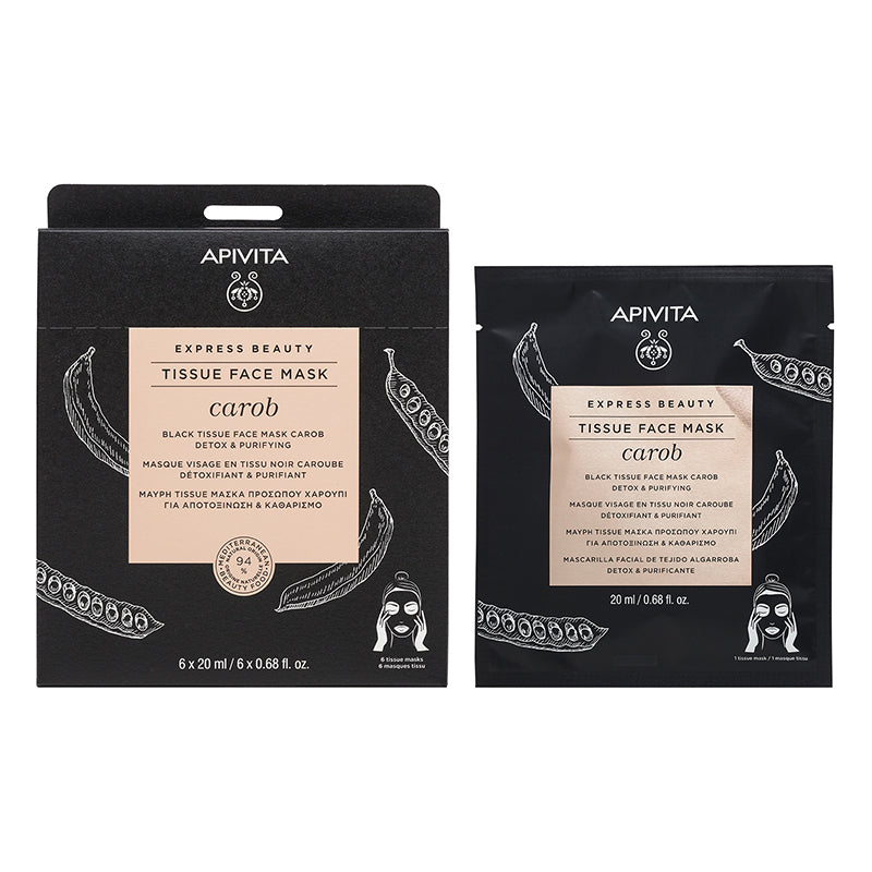Apivita Express Beauty Tissue valomoji veido kaukė veido su saldžiaja ceratonija 15ml
