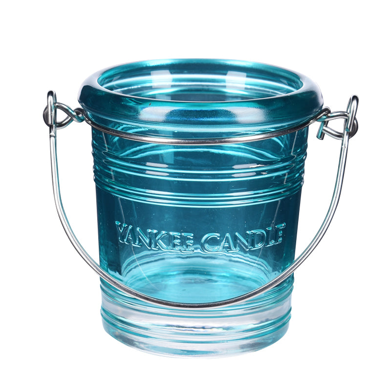 Yankee Candle mėlyna stiklinė žvakidė su rankenėle