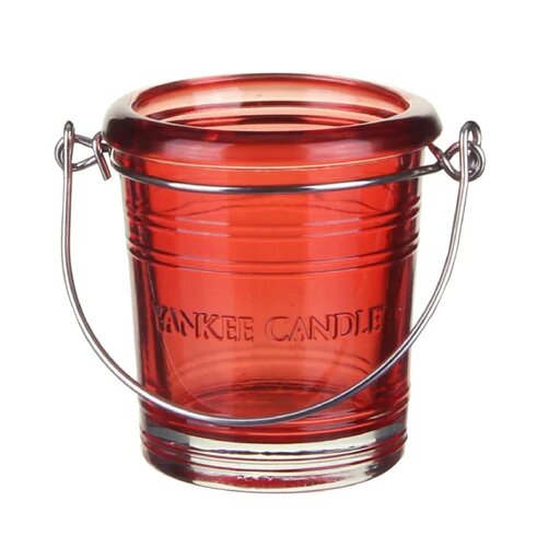 Yankee Candle raudona stiklinė žvakidė su rankenėle